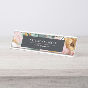 Moderne Aquarellfarben, Blumen und Blätter elegant Schreibtischnamensplakette