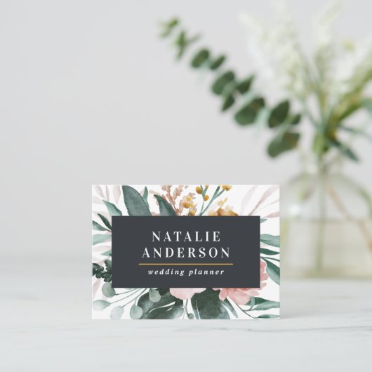 Moderne Aquarellfarben, Blumen und Blätter elegant Visitenkarte (Stehend Vorderseite)