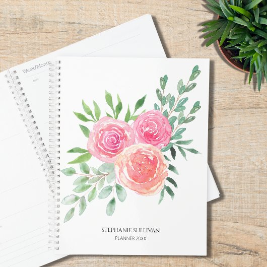 Moderne Aquarellfarben Blumengrün Planer