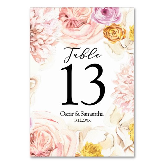 Moderne Aquarellfarben, Blumenrahmen Tischnummer (Rückseite)