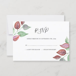 Moderne Aquarellfarben Burgund Blätter Foliage Wed RSVP Karte