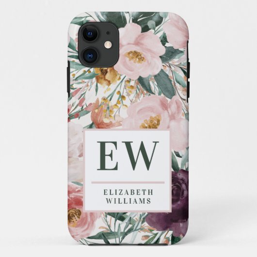Moderne Aquarellfarben-elegante Monogramm Case-Mate iPhone Hülle (Rückseite)