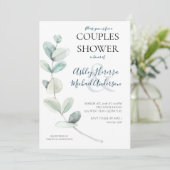 Moderne Aquarellfarben Eukalyptus Paare Dusche ein Einladung (Stehend Vorderseite)