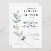 Moderne Aquarellfarben Eukalyptus Paare Dusche ein Einladung (Vorne/Hinten)