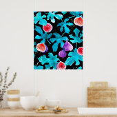 Moderne Aquarellfarben Frucht auf schwarzem Kissen Poster (Küche)