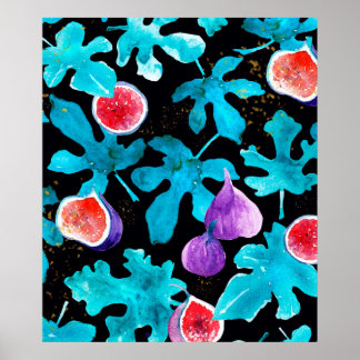 Moderne Aquarellfarben Frucht auf schwarzem Kissen Poster