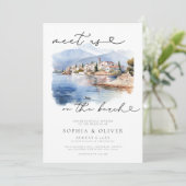 Moderne Aquarellfarben-Hochzeit in Urlaubsort Einladung (Stehend Vorderseite)