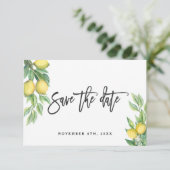 Moderne Aquarellfarben Lemon Wedding Typografy Save The Date (Stehend Vorderseite)