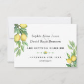 Moderne Aquarellfarben Lemon Wedding Typografy Save The Date (Rückseite)