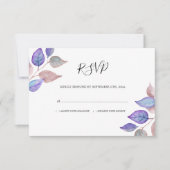 Moderne Aquarellfarben Lila Blätter Foliage Hochze RSVP Karte (Vorderseite)