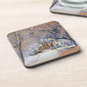 Moderne Aquarellfarben mit bunten, schneebedeckten Getränkeuntersetzer (Linke Seite)