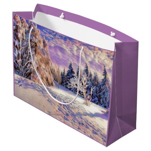 Moderne Aquarellfarben mit bunten, schneebedeckten Große Geschenktüte (Rückseite Schrägansicht)