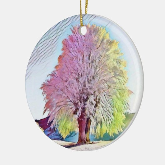 Moderne Aquarellfarben mit bunten, schneebedeckten Keramik Ornament (Links)