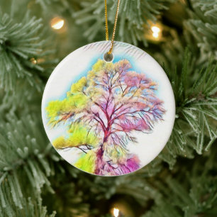 Moderne Aquarellfarben mit bunten, schneebedeckten Keramik Ornament