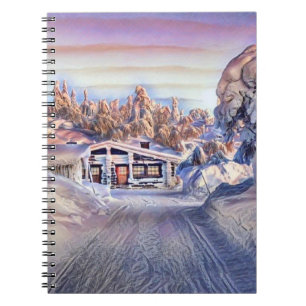 Moderne Aquarellfarben mit bunten, schneebedeckten Notizblock