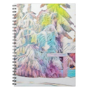 Moderne Aquarellfarben mit bunten, schneebedeckten Notizblock