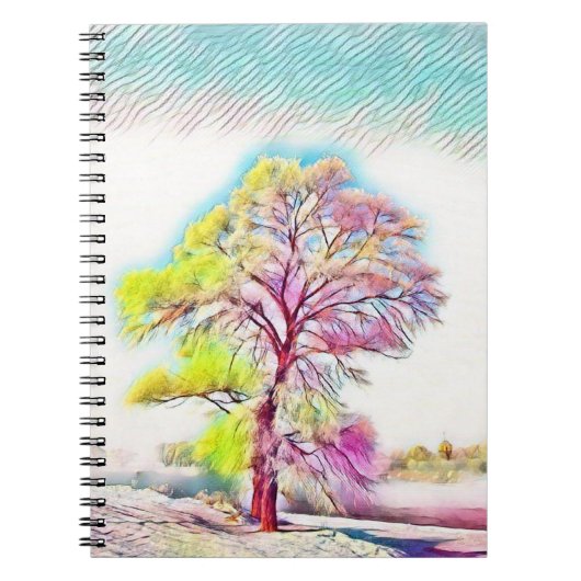 Moderne Aquarellfarben mit bunten, schneebedeckten Notizblock (Vorderseite)