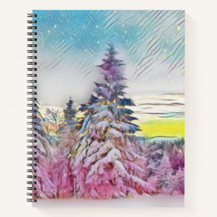 Moderne Aquarellfarben mit bunten, schneebedeckten Notizblock