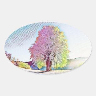 Moderne Aquarellfarben mit bunten, schneebedeckten Ovaler Aufkleber