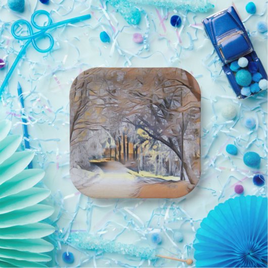 Moderne Aquarellfarben mit bunten, schneebedeckten Pappteller (Party)