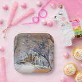 Moderne Aquarellfarben mit bunten, schneebedeckten Pappteller (Party)