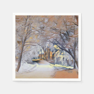 Moderne Aquarellfarben mit bunten, schneebedeckten Serviette