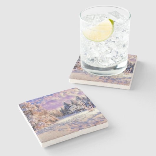 Moderne Aquarellfarben mit bunten, schneebedeckten Steinuntersetzer (Seitenansicht)