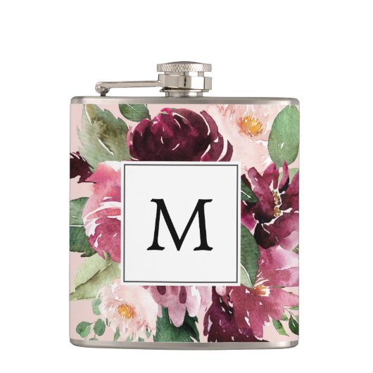 Moderne Aquarellfarben Mit Monogramm Flachmann (Vorderseite)