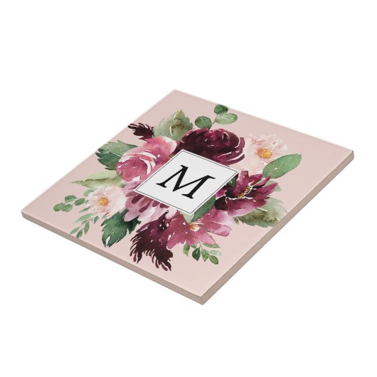 Moderne Aquarellfarben Mit Monogramm Fliese (Seite)