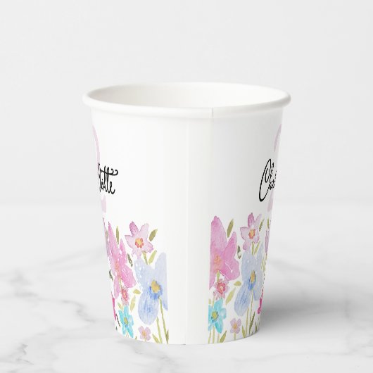 Moderne Aquarellfarben Mit Monogramm Pappbecher (Rechts)