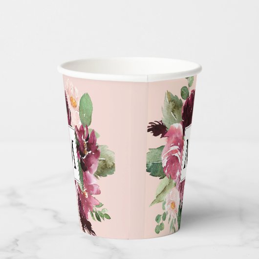 Moderne Aquarellfarben Mit Monogramm Pappbecher (Rechts)