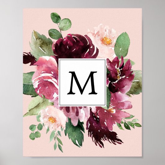 Moderne Aquarellfarben Mit Monogramm Poster (Vorne)