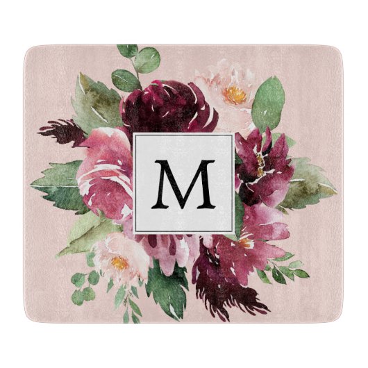 Moderne Aquarellfarben Mit Monogramm Schneidebrett (Vorderseite)