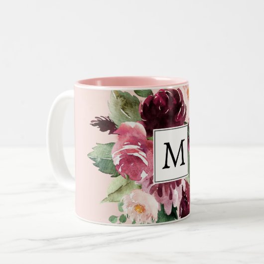 Moderne Aquarellfarben Mit Monogramm Zweifarbige Tasse (Vorderseite Links)