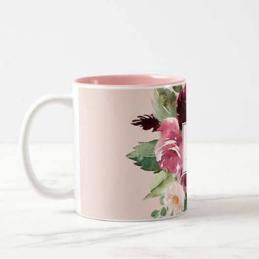 Moderne Aquarellfarben Mit Monogramm Zweifarbige Tasse (Links)