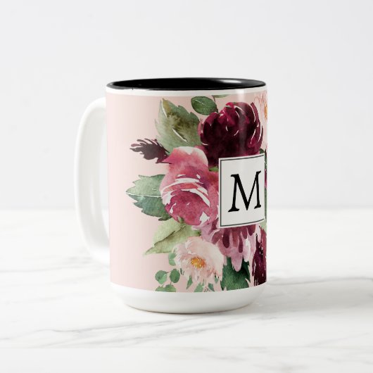 Moderne Aquarellfarben Mit Monogramm Zweifarbige Tasse (Vorderseite Links)