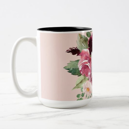 Moderne Aquarellfarben Mit Monogramm Zweifarbige Tasse (Links)