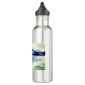 Moderne Aquarellfarben-Navy-Blue-Mountain-Monogram Edelstahlflasche (Rechts)