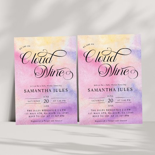 Moderne Aquarellfarben Pastel Cloud Nine Baby Dusc Einladung