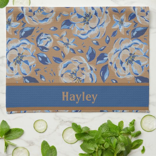 Moderne Aquarellfarben Pastellblau Blumen Muster N Geschirrtuch (Gefaltet)