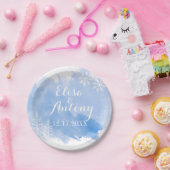 Moderne Aquarellfarben prächtig blaue Winterhochze Pappteller (Party)