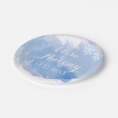 Moderne Aquarellfarben prächtig blaue Winterhochze Pappteller (Schrägansicht)