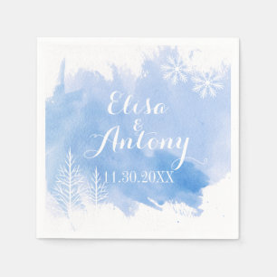 Moderne Aquarellfarben prächtig blaue Winterhochze Serviette
