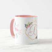 Moderne Aquarellfarben Rosa Blume B Monogramm für  Tasse (Vorderseite Links)