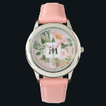Moderne Aquarellfarben Rosa Blume Mit Monogramm Armbanduhr<br><div class="desc">Moderne Aquarellfarben Rosa Blume Mit Monogramm</div>