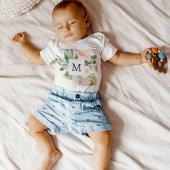 Moderne Aquarellfarben Rosa Blume Mit Monogramm Baby Strampler