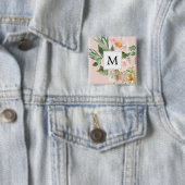 Moderne Aquarellfarben Rosa Blume Mit Monogramm Button (Beispiel)