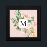 Moderne Aquarellfarben Rosa Blume Mit Monogramm  Erinnerungskiste<br><div class="desc">Moderne Aquarellfarben Rosa Blume Mit Monogramm</div>
