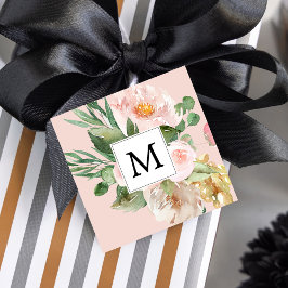 Moderne Aquarellfarben Rosa Blume Mit Monogramm Geschenkanhänger