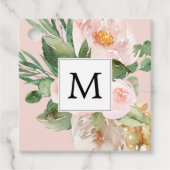 Moderne Aquarellfarben Rosa Blume Mit Monogramm Geschenkanhänger (Vorderseite)